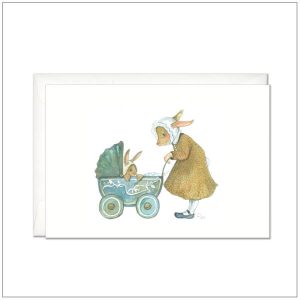 Kaart versturen - postcard - konijn met wandelwagen