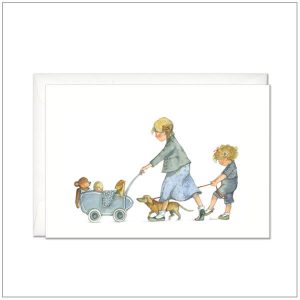Kaart versturen - postcard - meisjes met wandelwagen