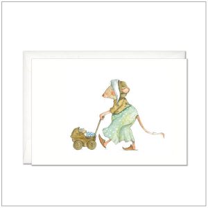 Kaart versturen - postcard - muis met wandelwagen