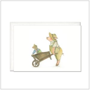 Kaart versturen - postcard - tuinierende varken en konijn
