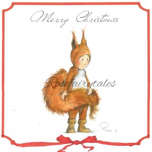Kerstkaart oud hollands papier eekhoorn