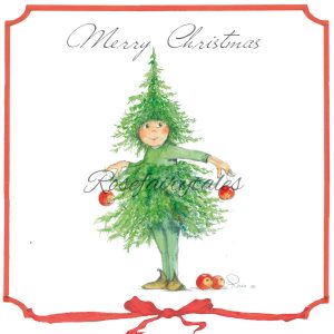 Kerstkaart oud hollands papier kerstboom