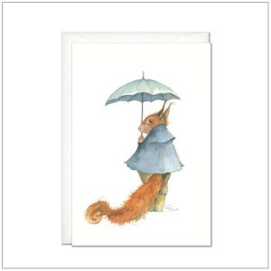 Kaart versturen - postcard - eekhoorn met paraplu