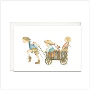 Kaart versturen - postcard - spelende kinderen met bolderkar