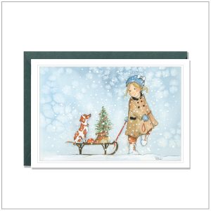 Kerstkaart versturen - meisje met slee