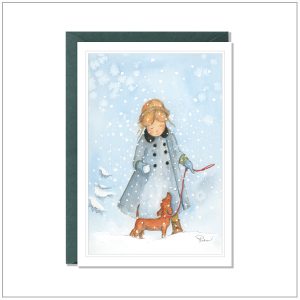 Kerstkaart versturen - meisje met teckel