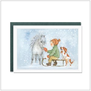 Kerstkaart versturen - witte pony slee