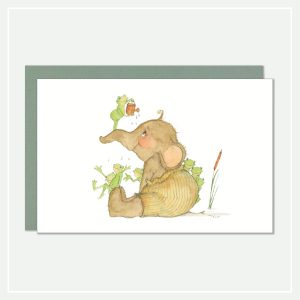 Kaartje sturen - postcard illustratie olifantje kikkers