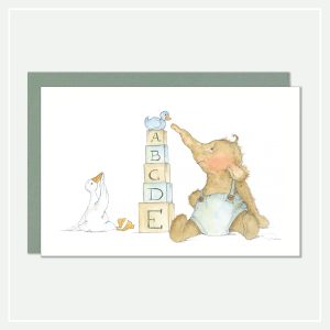 Geboortekaartje-postcard-illustratie-spelende BeeJee