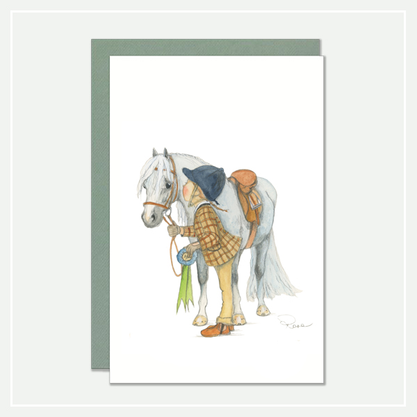 Kaart-postcard-illustratie-meisje met paard