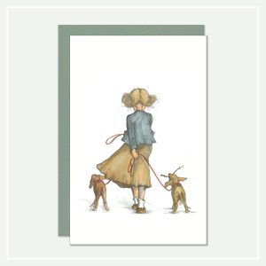 Kaartje-sturen-postcard-illustratie-meisje-hondjes