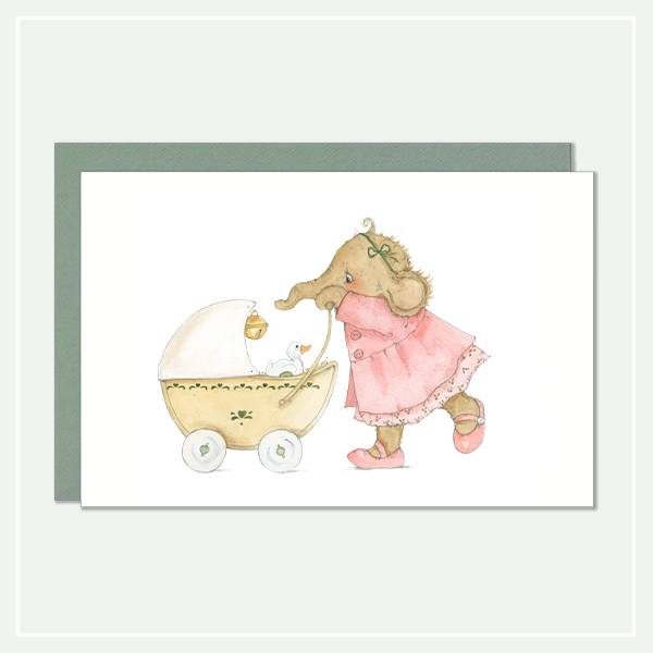 Geboortekaartje-postcard-illustratie-loulou wandelwagen