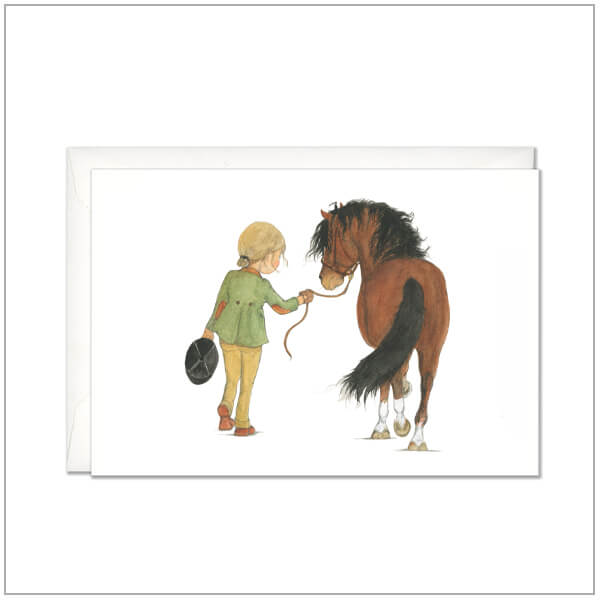 Kaart-versturen-postcard-Bruin-paard-met-ruiter