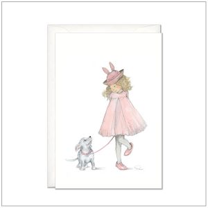 Kaart-versturen-postcard-meisje-in-roze-jurk