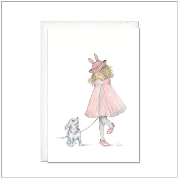 Kaart-versturen-postcard-meisje-in-roze-jurk